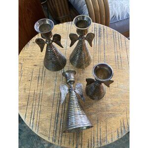 VTG Brass Angels Made India Abstract Angel Candle Stick Candle Holder Set Of 4